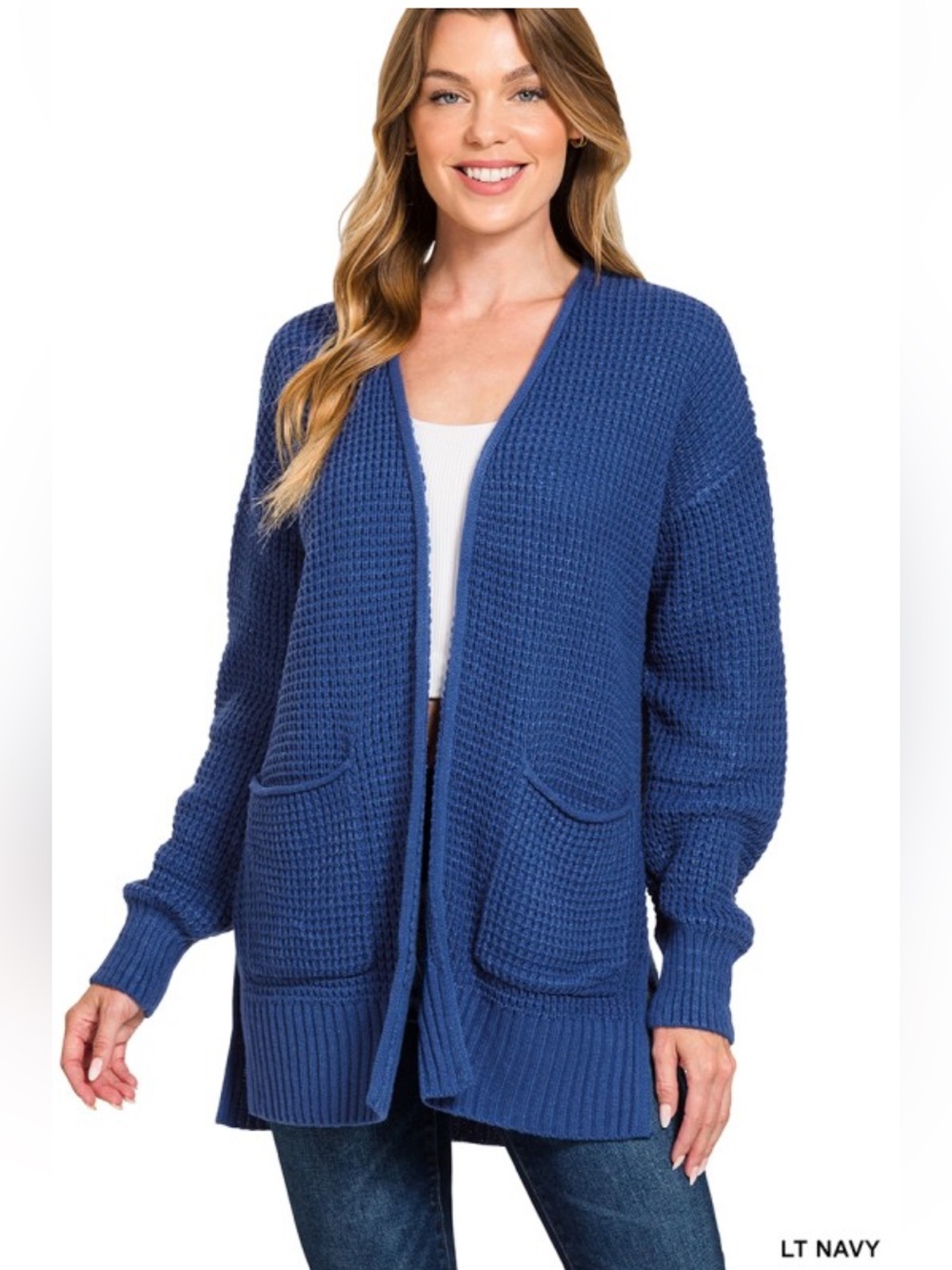 Zenana Blue Long Sleeve with Pockets Knit Cardigan